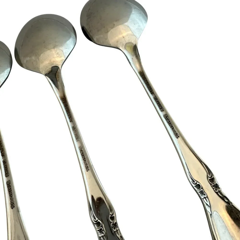 Oneidacraft Deluxe Stainless Flatware Set Chateau Floral 4 Table Spoons Large